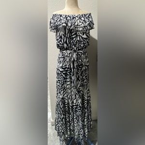 aDressing Woman Full Length Maxi Dress White/Navy Blue Size 10